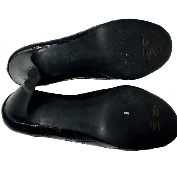 Franco Sarto Leather Quilted Black Heels Shiny Closed Toe 3 inch Heel Tassel - Picture 10 of 10
